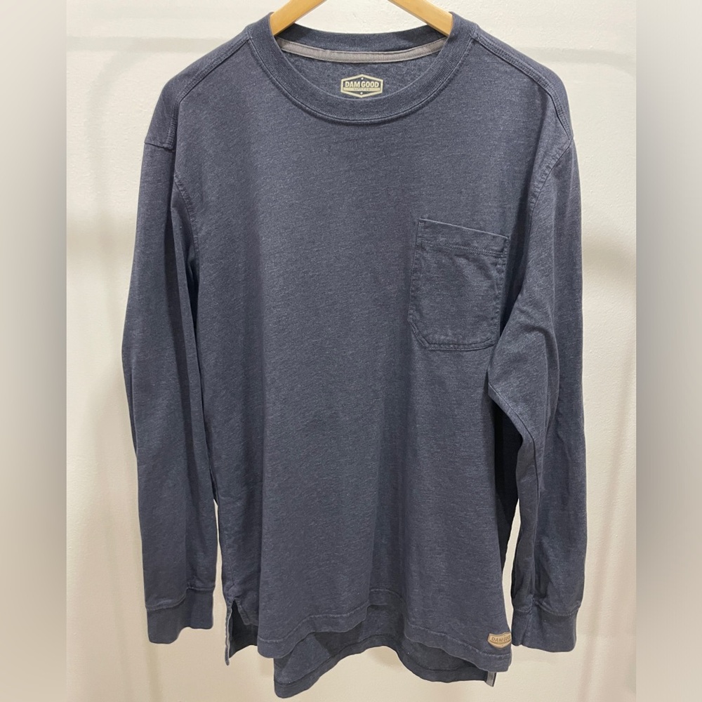 Dam Good Supply Co Long Sleeve Pocket T-Shirt‎ Mens XL Blue Outdoor Work